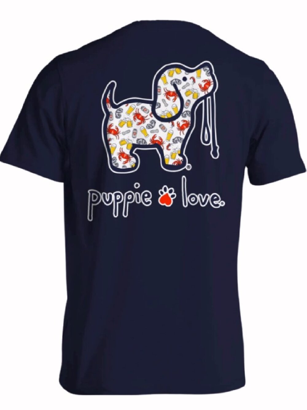 Puppie Love Dog Crab and Beer Pattern Pup Short Sleeve T-Shirt - NEW Fast Ship